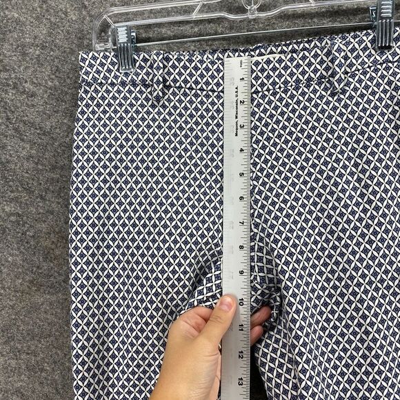 5/$45 H&M Pants Women 8 Blue Geometric Mid Rise Flat Front Chino Skinny  Cotton - Picture 6 of 10